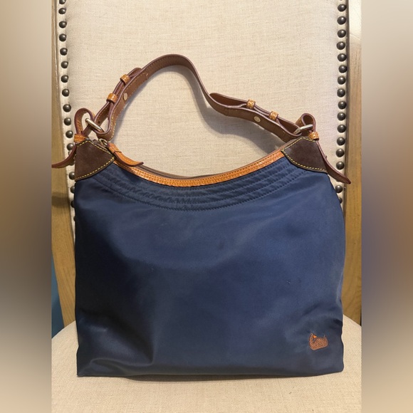 Dooney & Bourke Handbags - Dooney & Bourke Vintage Navy and Brown Nylon Shoulder Bag